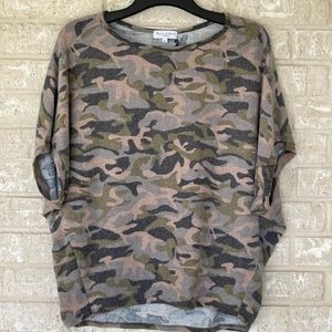 Michael Stars Women's Boat Neck Madison Brushed Camo Dolman Sleeve Top
